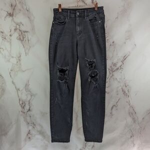 Judy Blue Jean Women 26 3 Black High Rise Boyfriend Fit Denim Distressed Crop